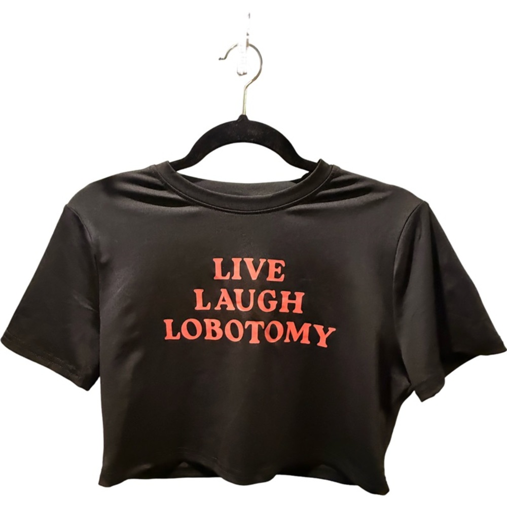 Black Crop Top with Red Text